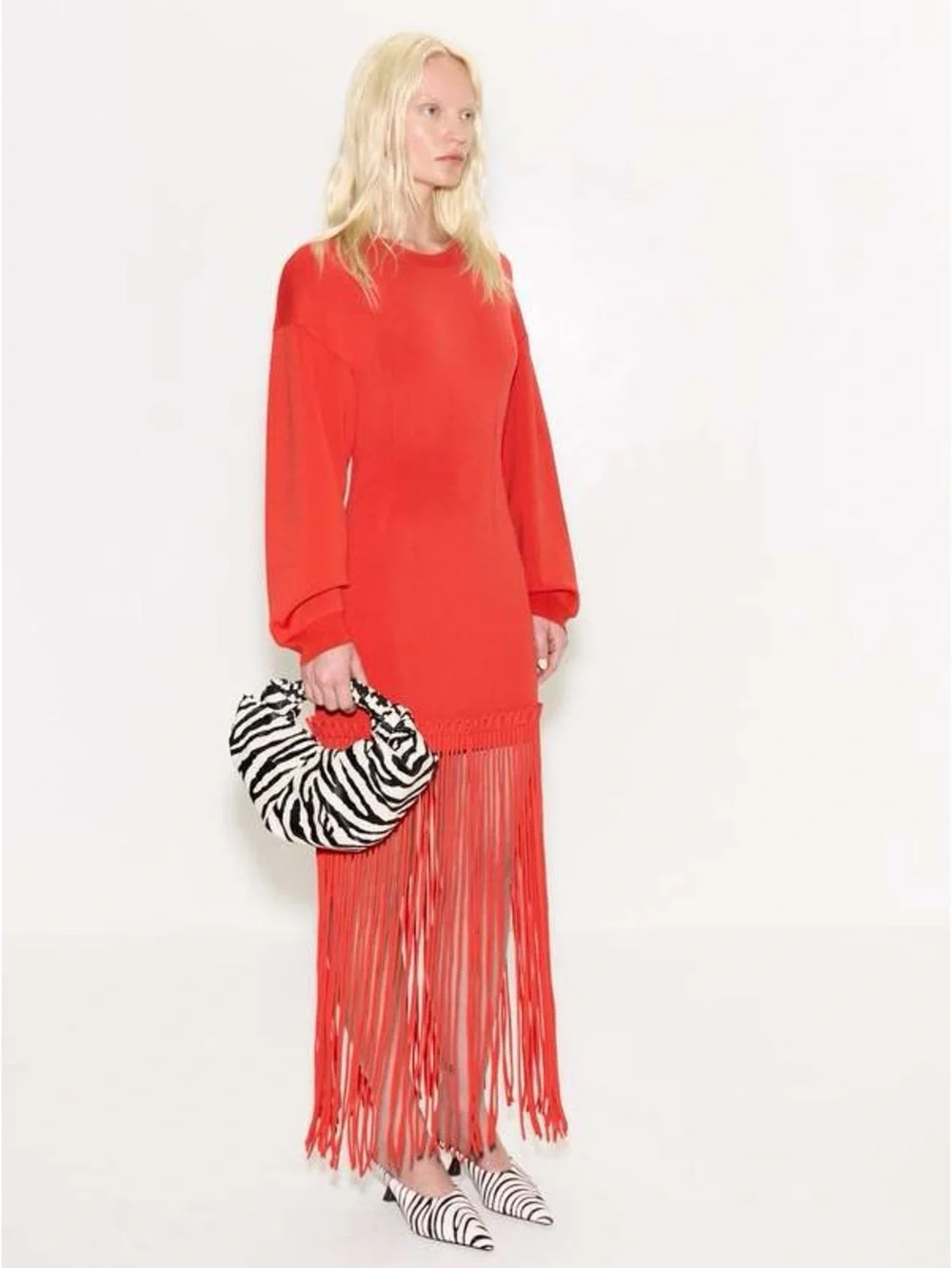 Simon Miller Wallis Knit Fringe Dress in Coral Red - Picture 3 of 5